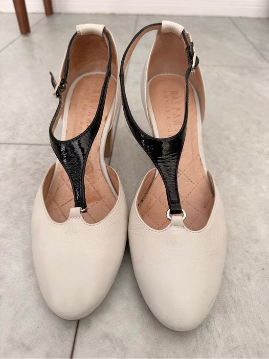 Hispanitas Shoes - T-Strap Heels in Cream and Black — Classic Women's Dress Shoes